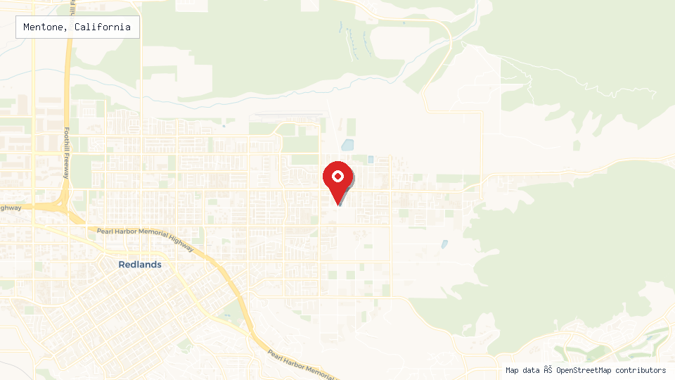 Street map of Mentone, California with location pin
