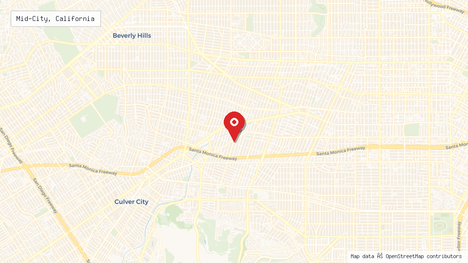 Street map of Mid-City, California with location pin
