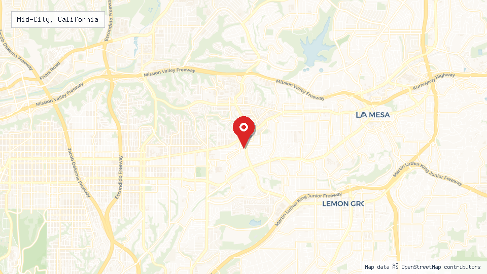 Street map of Mid-City, California with location pin