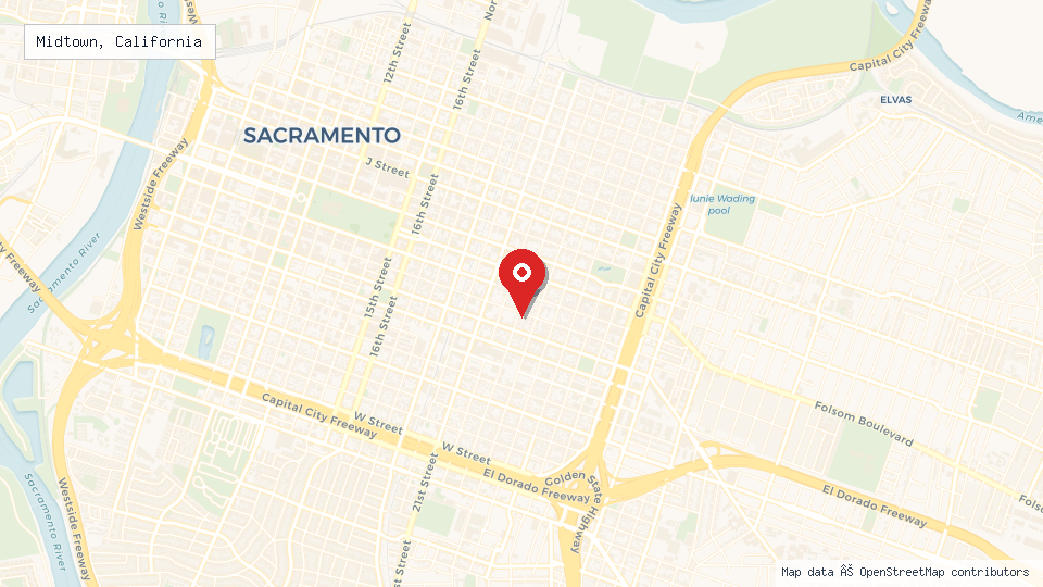 Street map of Midtown, California with location pin
