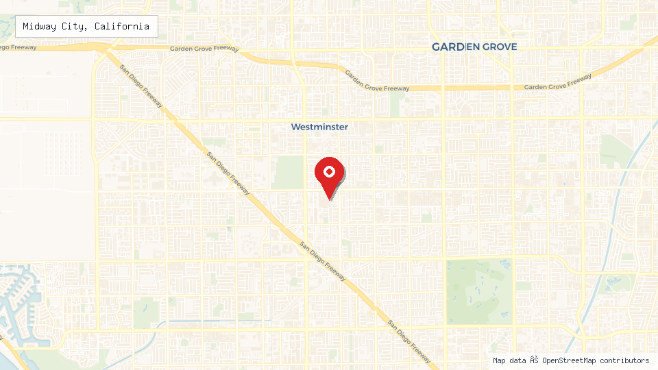 Street map of Midway City, California with location pin