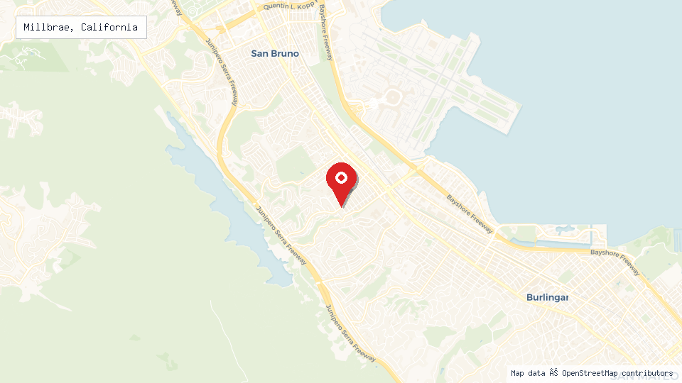 Street map of Millbrae, California with location pin