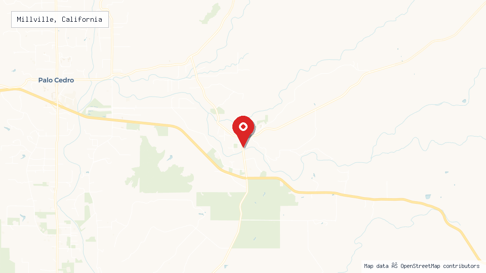 Street map of Millville, California with location pin