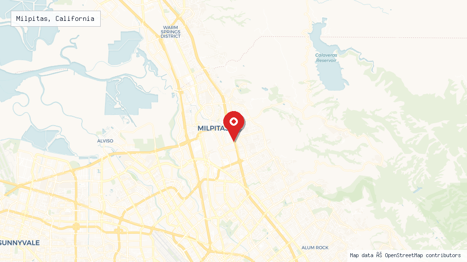 Street map of Milpitas, California with location pin