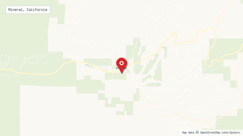 Street map of Mineral, California with location pin