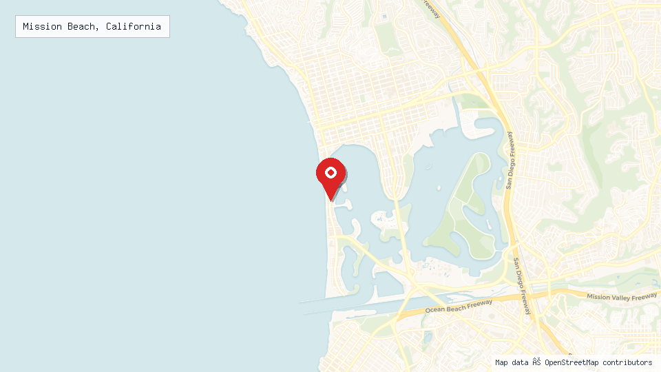 Street map of Mission Beach, California with location pin