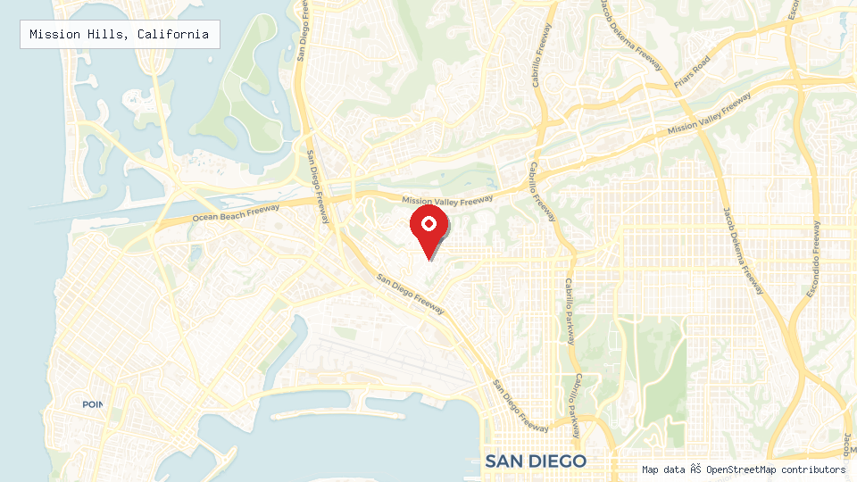 Street map of Mission Hills, California with location pin
