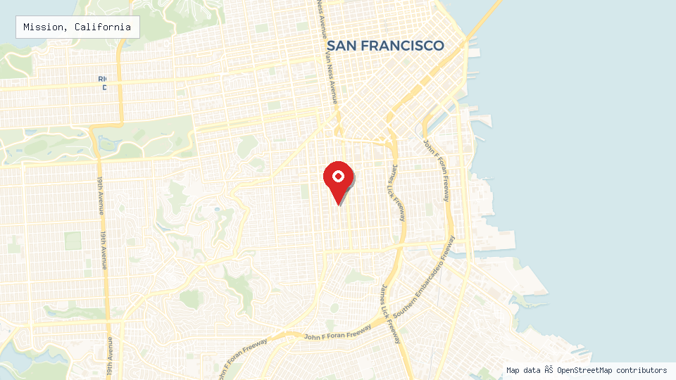 Street map of Mission, California with location pin