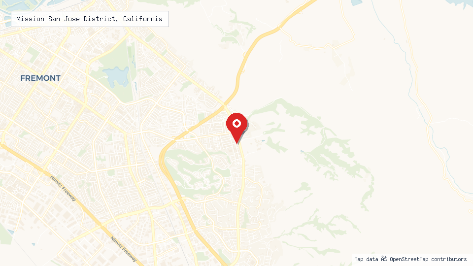 Street map of Mission San Jose District, California with location pin