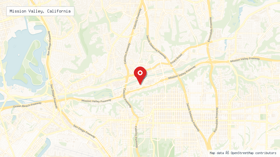 Street map of Mission Valley, California with location pin