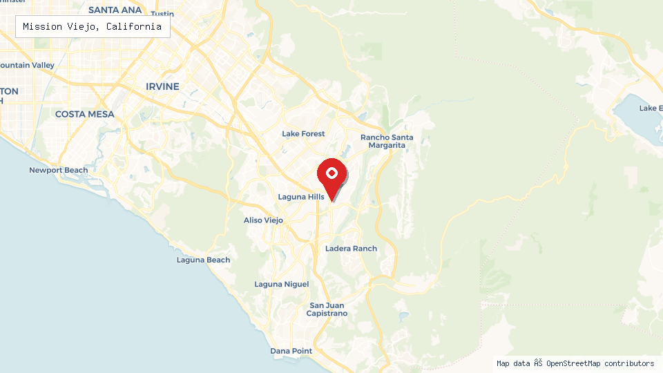 Street map of Mission Viejo, California with location pin