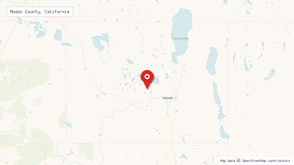 Street map of Modoc County, California with location pin