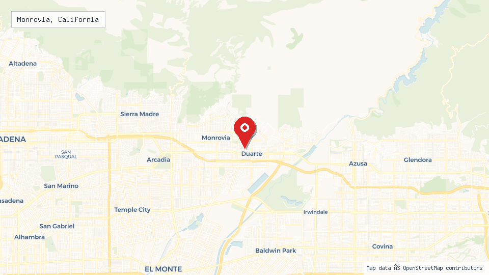 Street map of Monrovia, California with location pin
