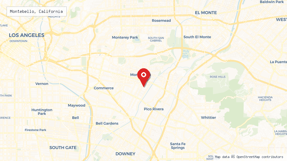 Street map of Montebello, California with location pin