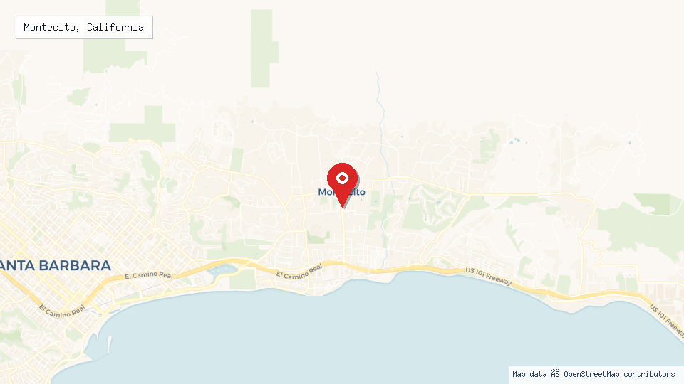 Street map of Montecito, California with location pin