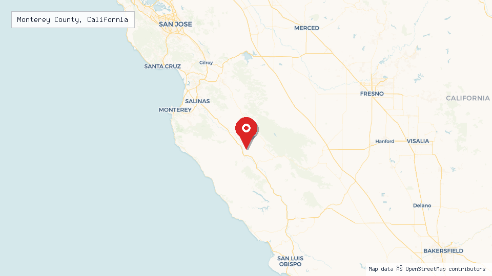 Street map of Monterey County, California with location pin