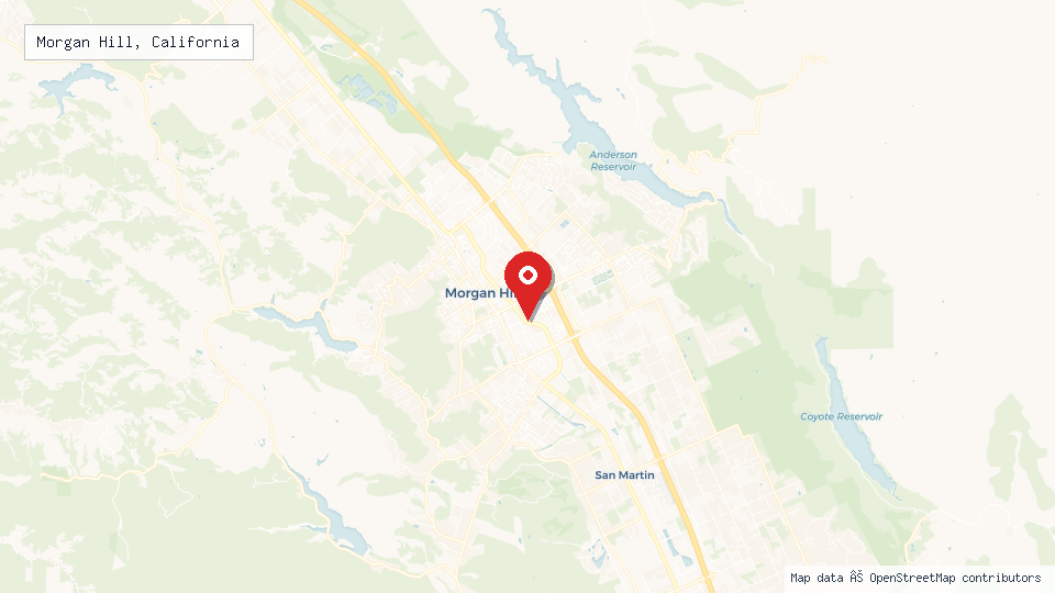 Street map of Morgan Hill, California with location pin