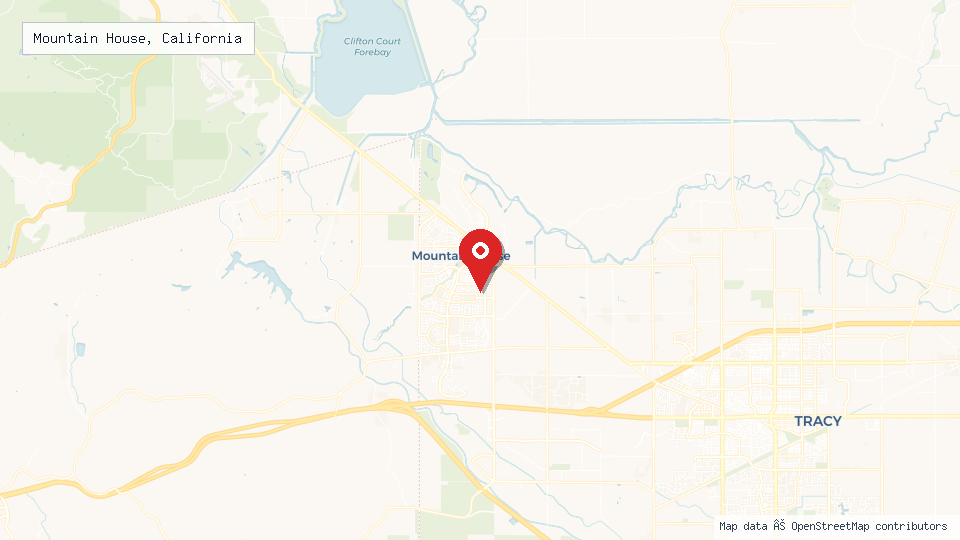 Street map of Mountain House, California with location pin