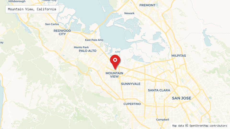 Street map of Mountain View, California with location pin