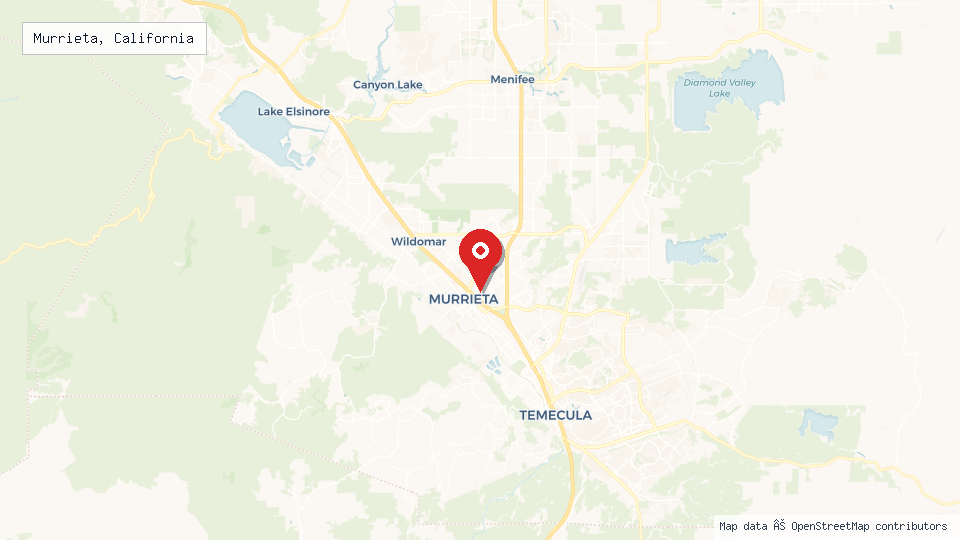 Street map of Murrieta, California with location pin