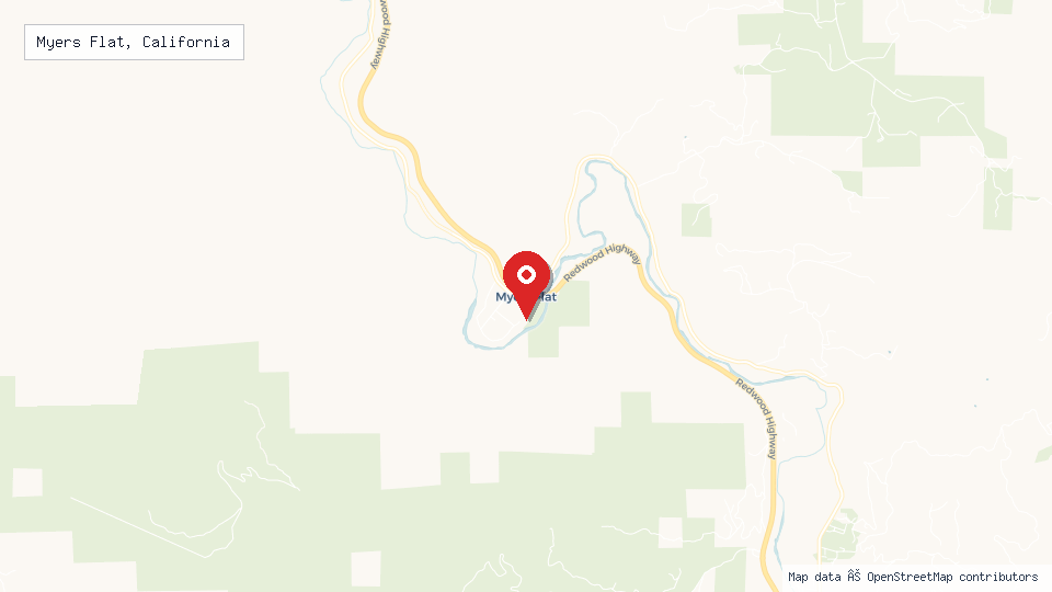 Street map of Myers Flat, California with location pin