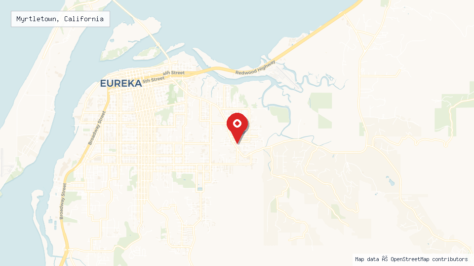 Street map of Myrtletown, California with location pin