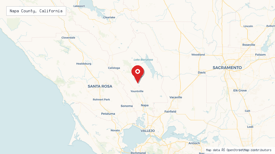 Street map of Napa County, California with location pin