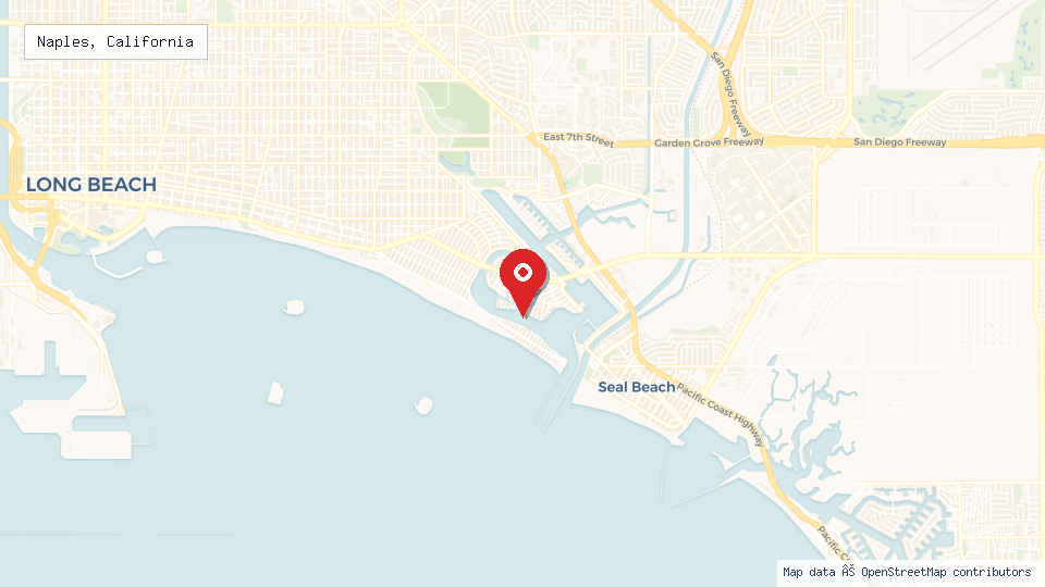Street map of Naples, California with location pin