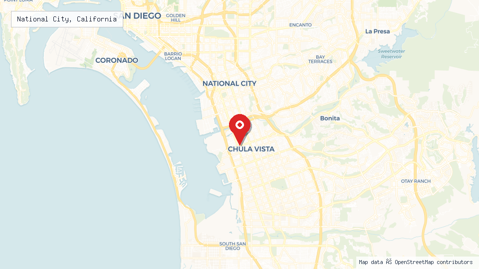 Street map of National City, California with location pin