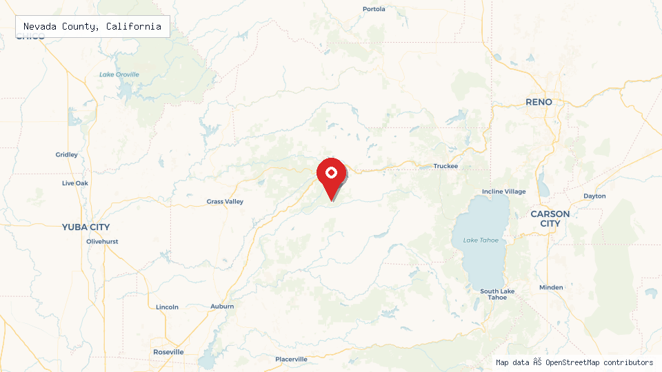 Street map of Nevada County, California with location pin