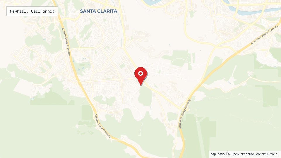 Street map of Newhall, California with location pin