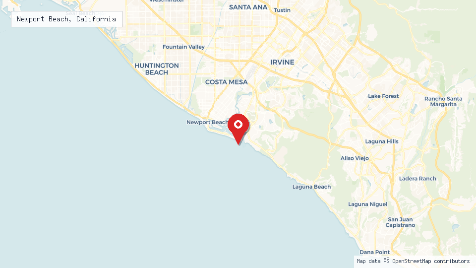 Street map of Newport Beach, California with location pin