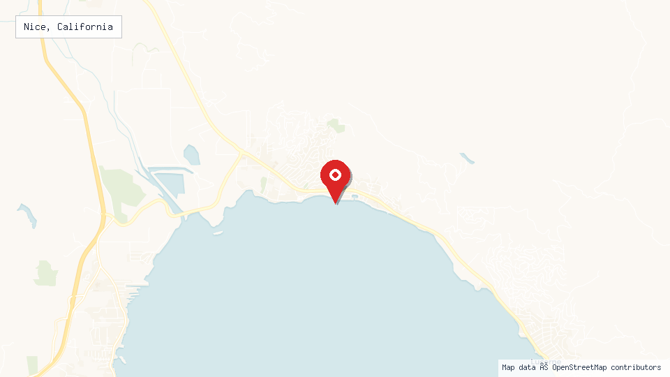 Street map of Nice, California with location pin