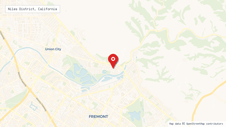 Street map of Niles District, California with location pin
