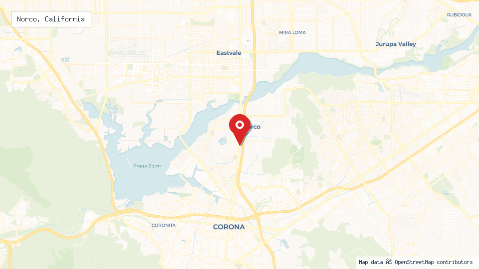 Street map of Norco, California with location pin