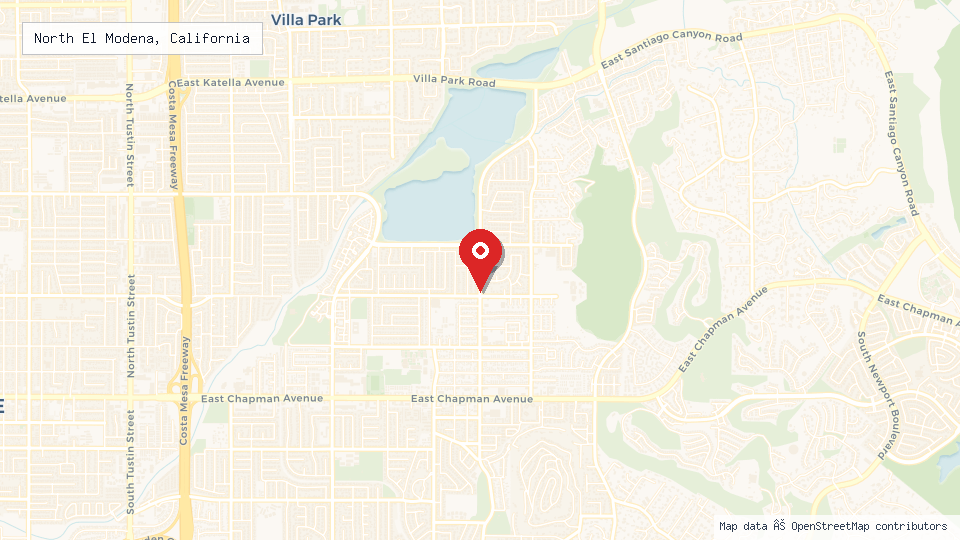 Street map of North El Modena, California with location pin