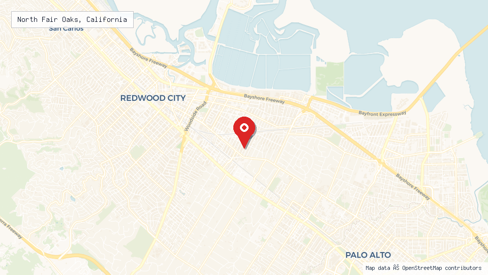 Street map of North Fair Oaks, California with location pin