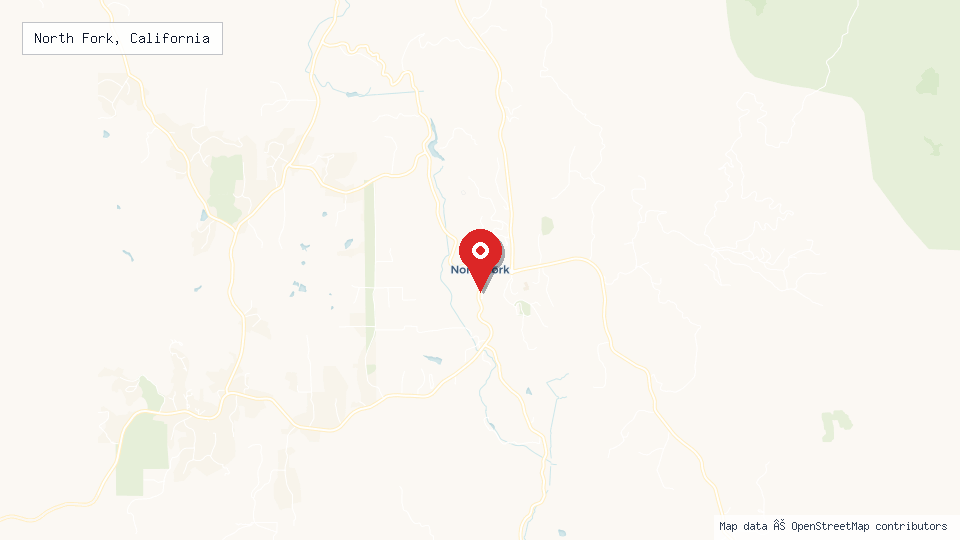 Street map of North Fork, California with location pin