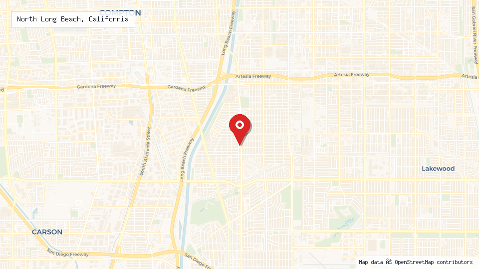 Street map of North Long Beach, California with location pin