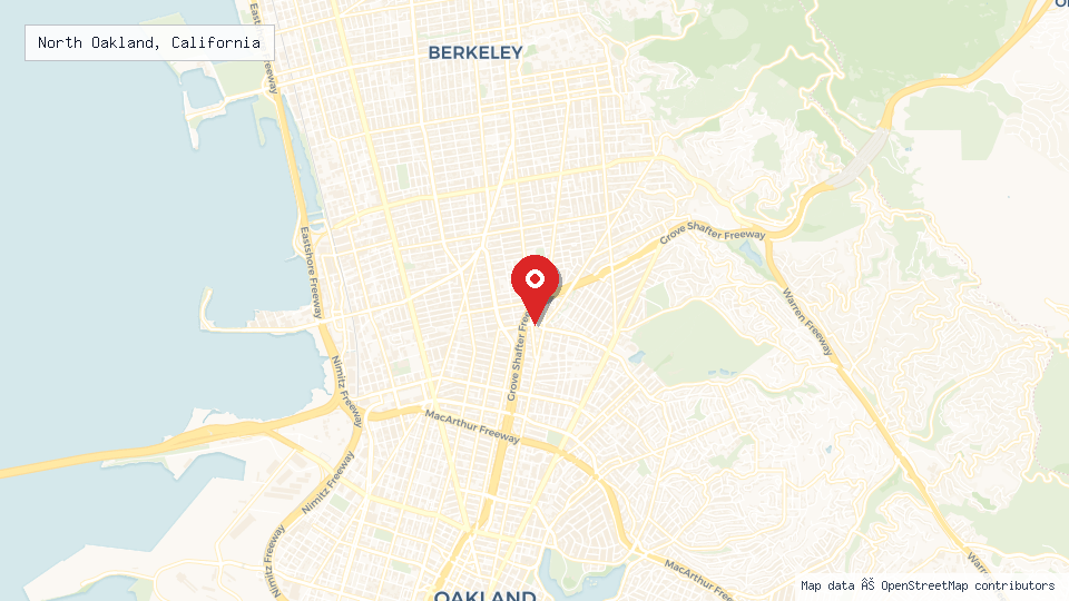 Street map of North Oakland, California with location pin