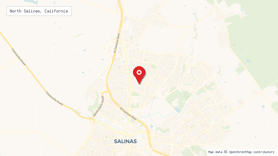 Street map of North Salinas, California with location pin