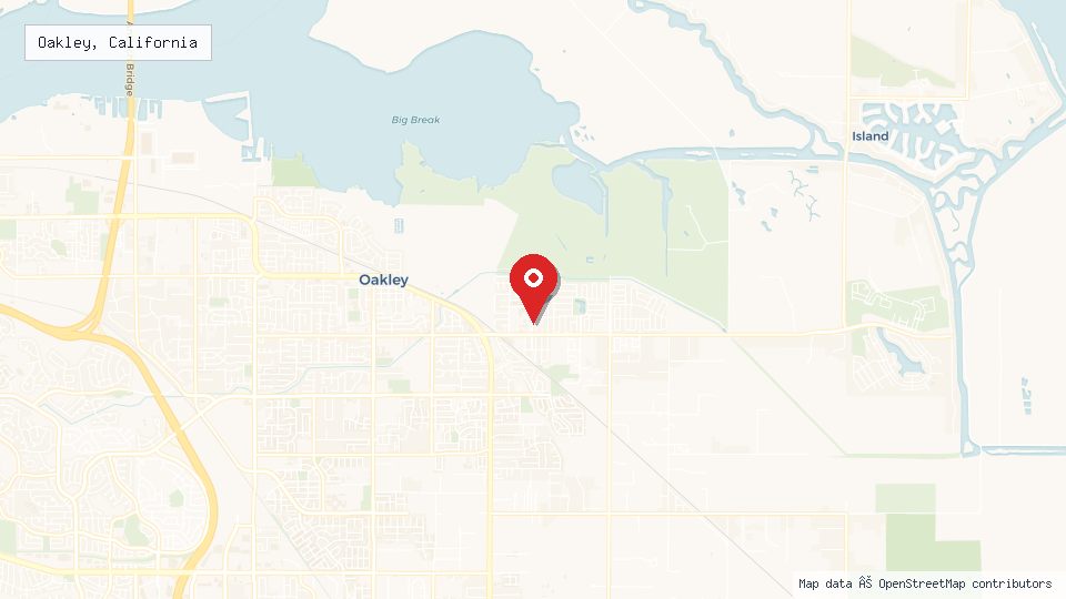 Street map of Oakley, California with location pin