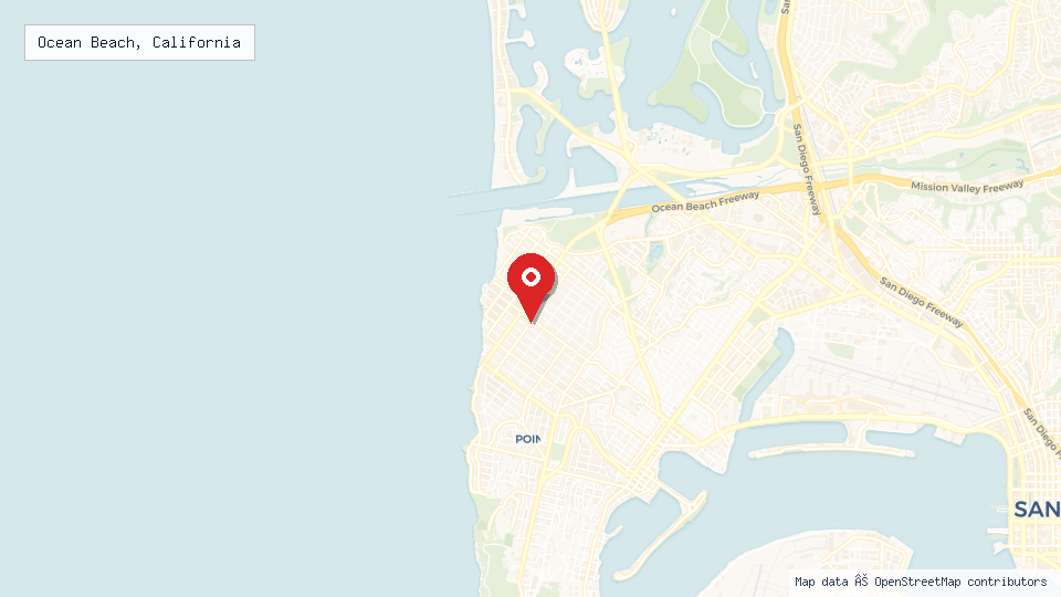 Street map of Ocean Beach, California with location pin