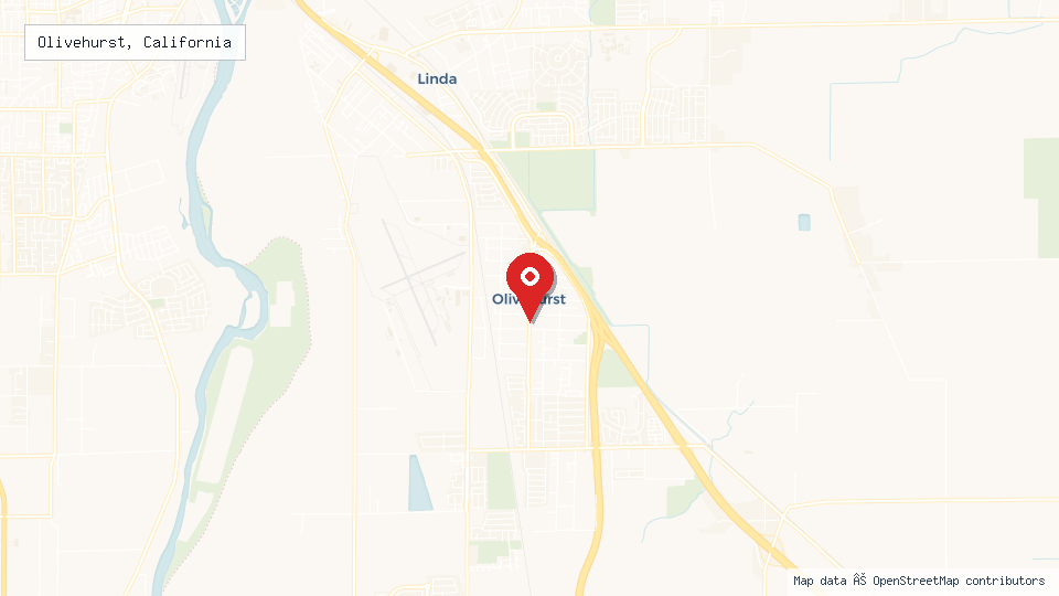 Street map of Olivehurst, California with location pin