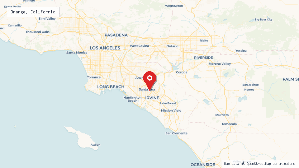 Street map of Orange, California with location pin