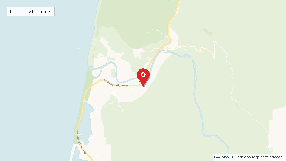 Street map of Orick, California with location pin