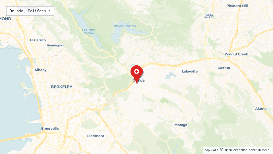 Street map of Orinda, California with location pin