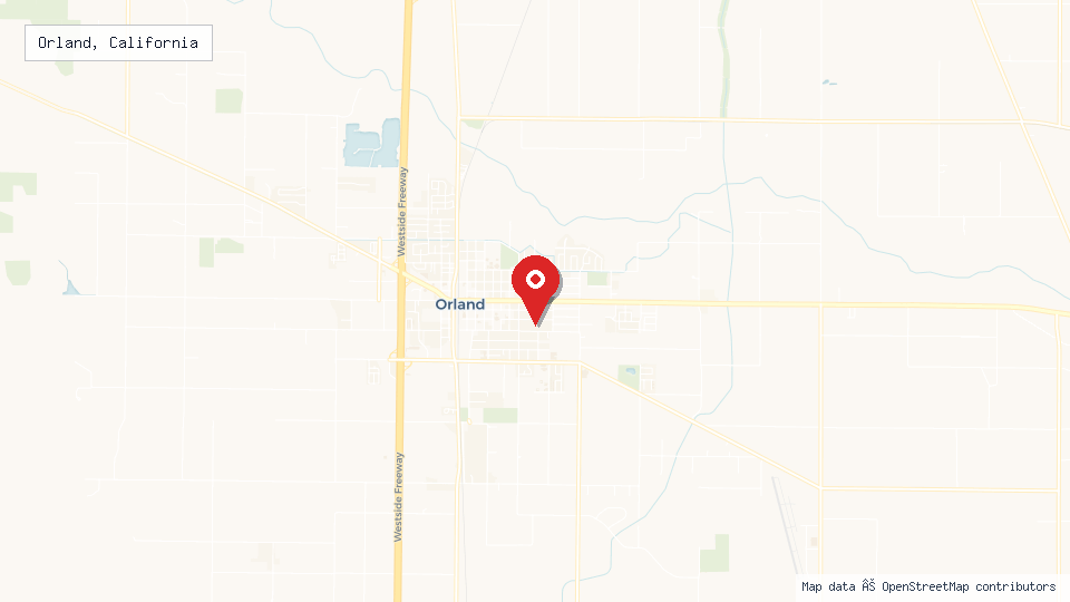 Street map of Orland, California with location pin