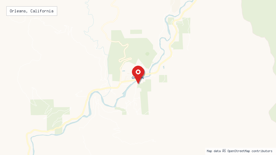 Street map of Orleans, California with location pin
