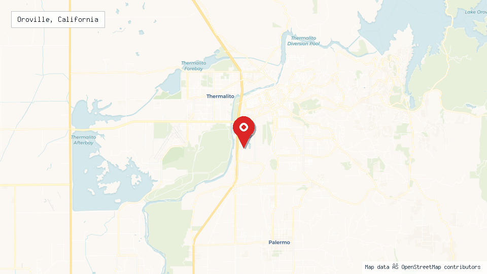 Street map of Oroville, California with location pin
